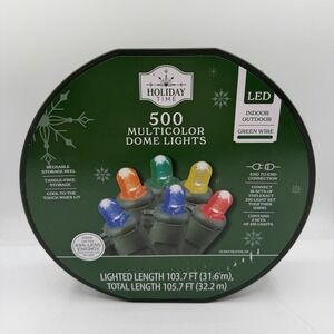 NEW Holiday Time 500-Count MULTICOLOR LED Dome Christmas Lights‎ GREEN WIRE